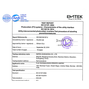 FlinInfini Lite 4-5kW – IEC 61727, 62116 – Test Report